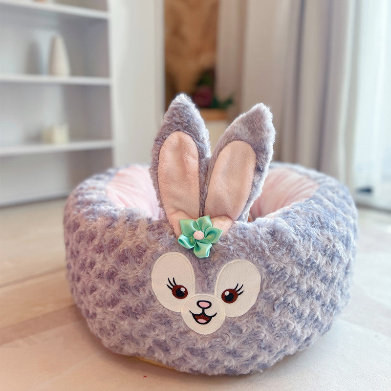 Cartoon Red Panda Plush Dog Bed Four Seasons Round Nest
