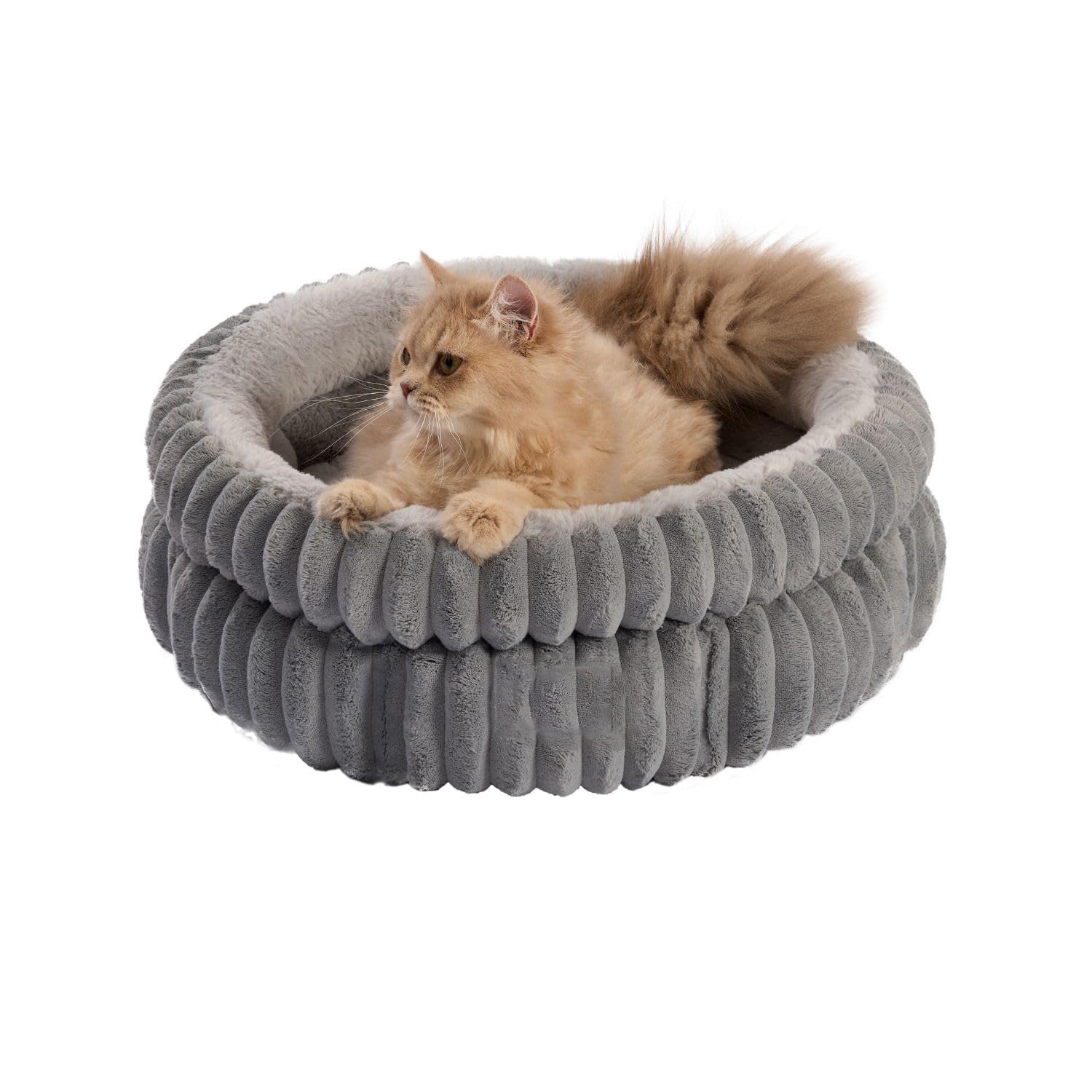Washable Round Plush Cat and Puppy Bed with Anti-Slip Bottom