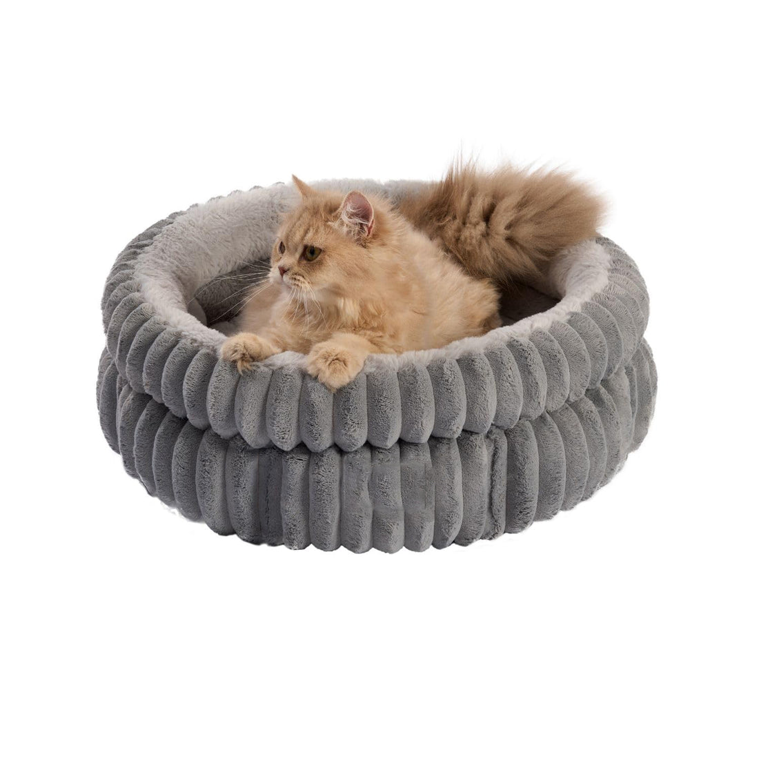 Washable Round Plush Cat and Puppy Bed with Anti-Slip Bottom