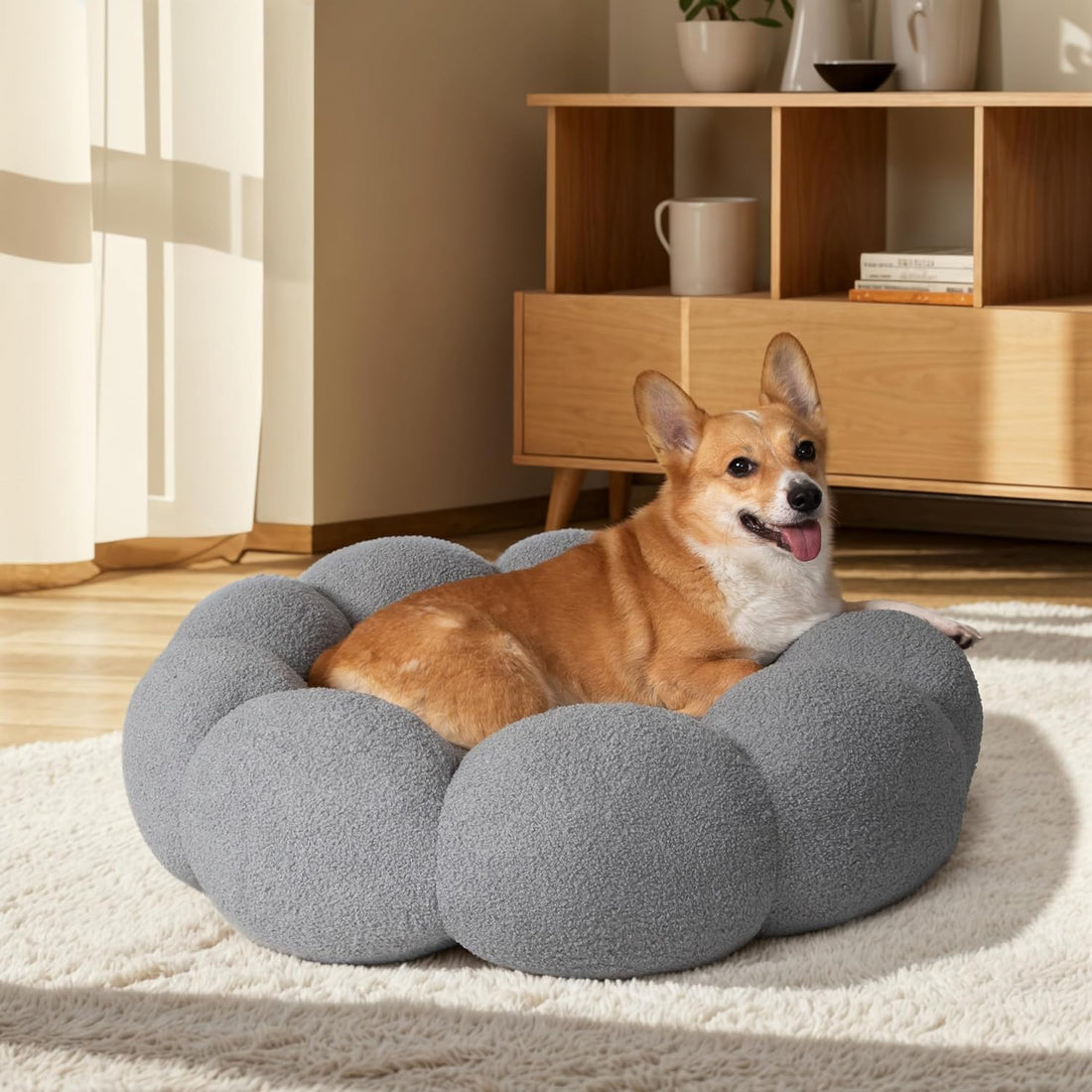 Calming Fluffy Flower Cat and Dog Bed Round Plush Donut