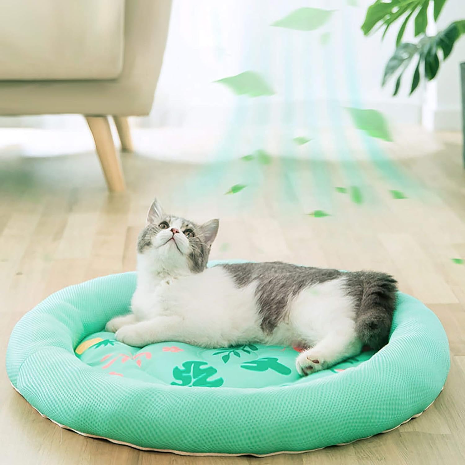 Cooling Summer Dog Bed Soft Breathable Round Pet Mat with Waterproof Non-Slip Cover