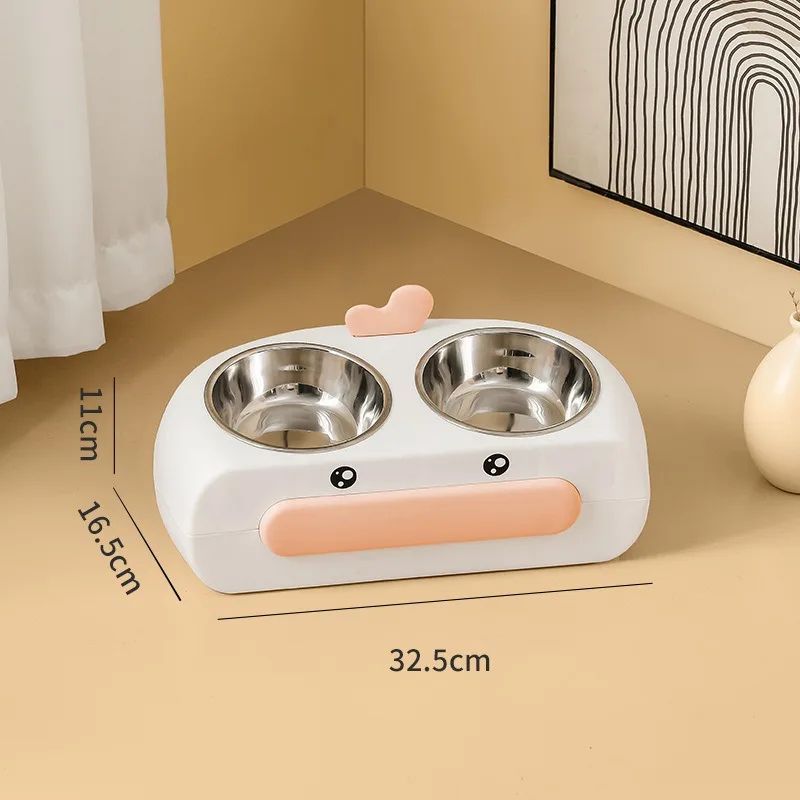 Duck Design Double Pet Bowl Plastic Feeder for Cats and Dogs