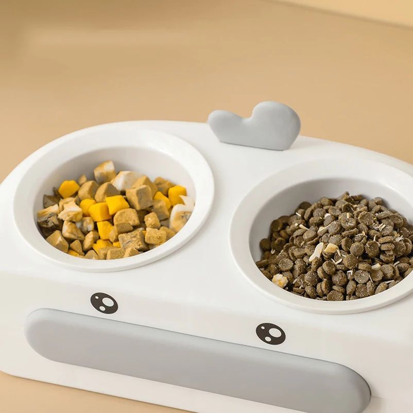 Duck Design Double Pet Bowl Plastic Feeder for Cats and Dogs