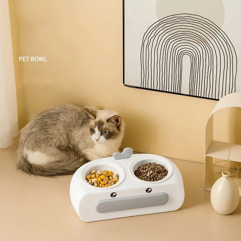 Duck Design Double Pet Bowl Plastic Feeder for Cats and Dogs
