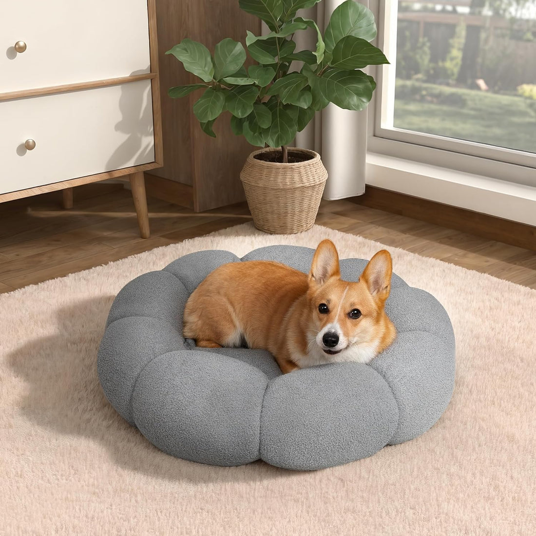 Calming Fluffy Flower Cat and Dog Bed Round Plush Donut