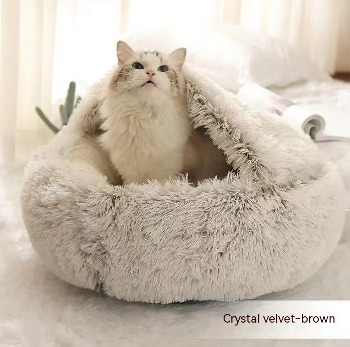 2-in-1 Round Plush Dog and Cat Bed Soft Warm Pet House