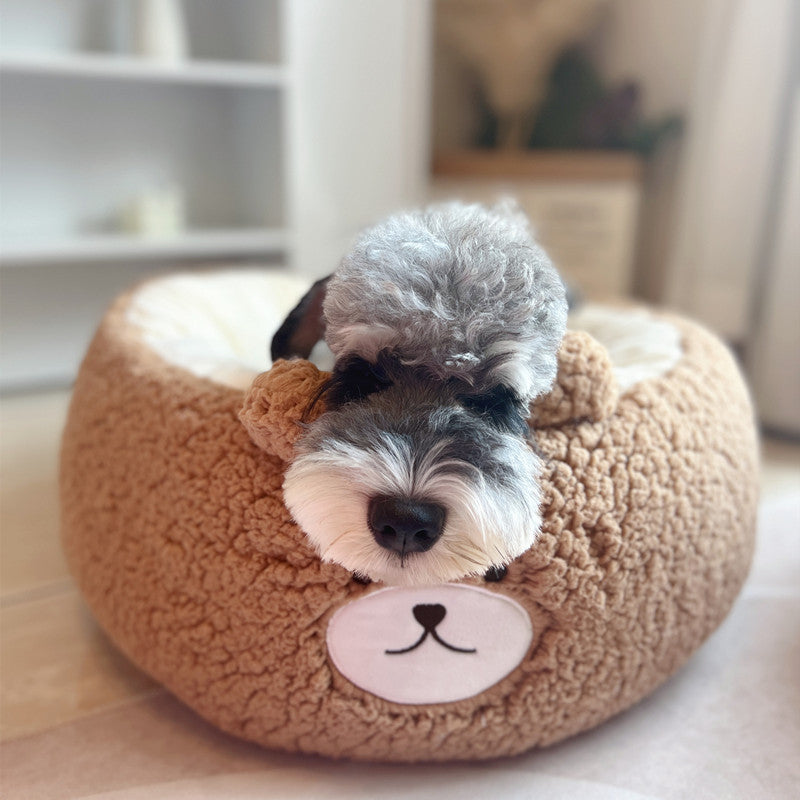 Cartoon Red Panda Plush Dog Bed Four Seasons Round Nest