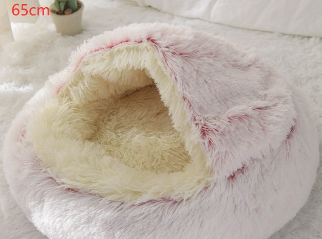 2-in-1 Round Plush Dog and Cat Bed Soft Warm Pet House