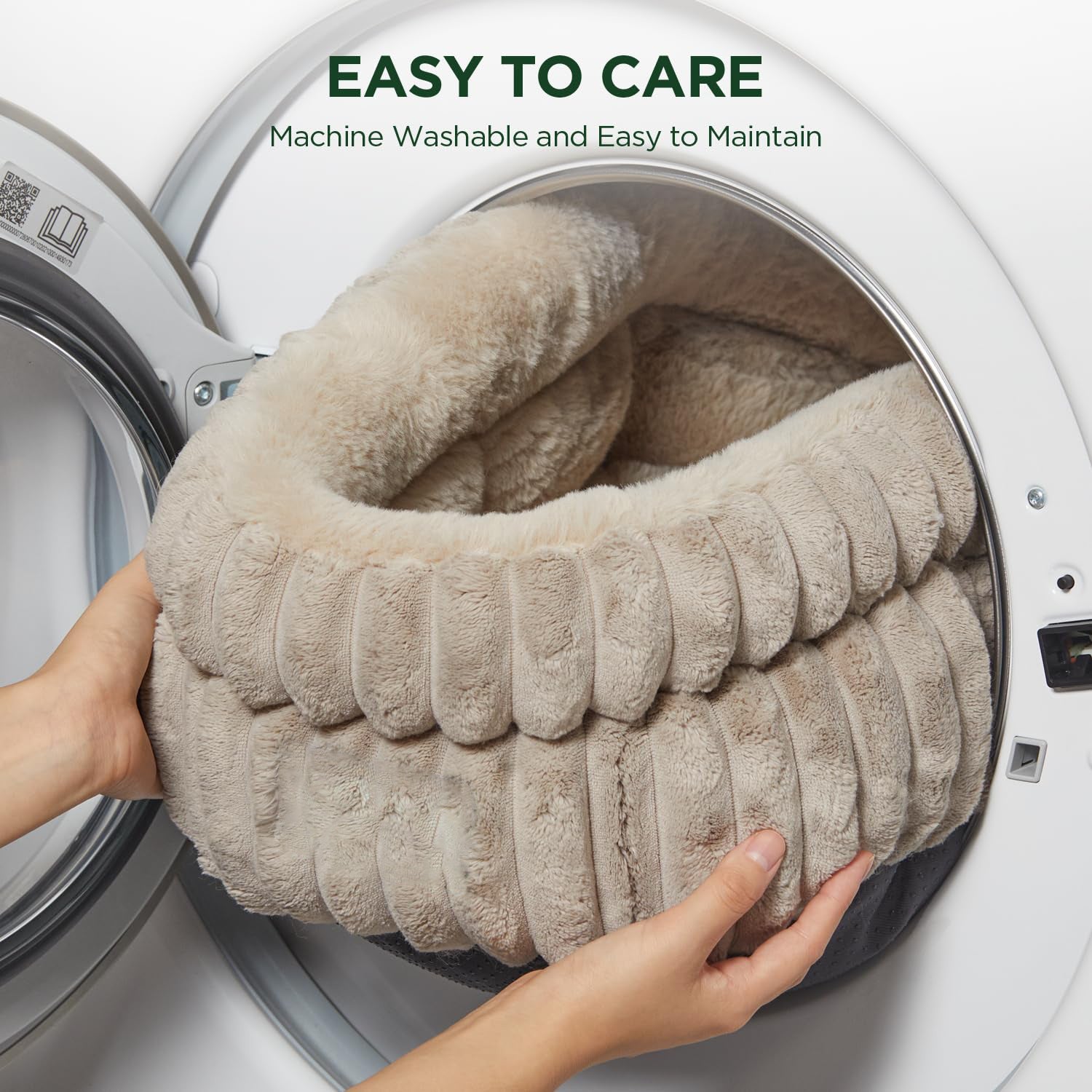 Washable Round Plush Cat and Puppy Bed with Anti-Slip Bottom