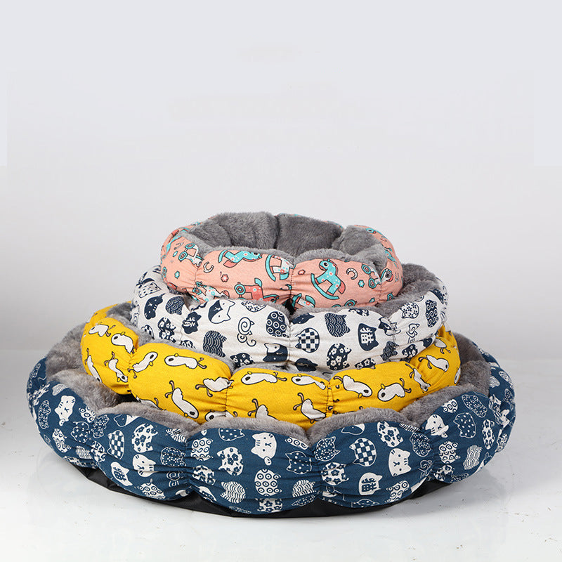 Calming Round Fluffy Donut Bed for Cats and Small Dogs
