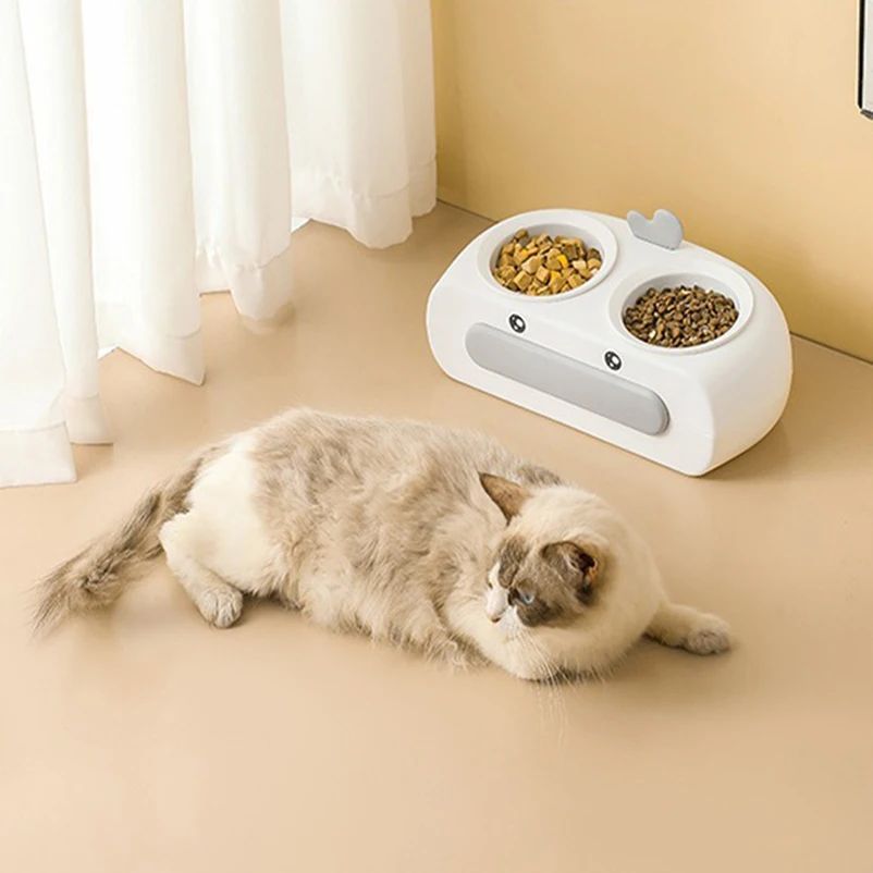 Duck Design Double Pet Bowl Plastic Feeder for Cats and Dogs