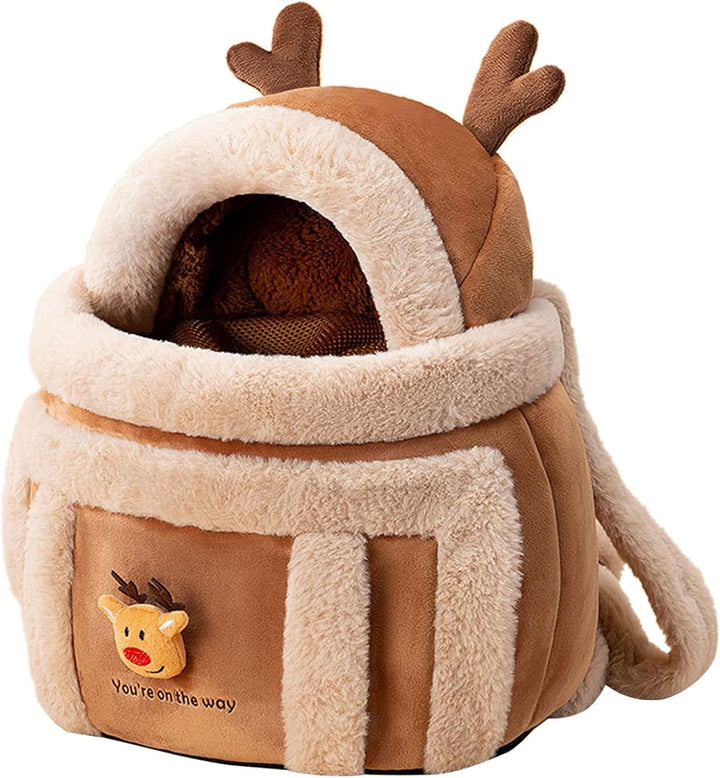 Plush Reindeer Pet Carrier Backpack with Hand Warmers for Dogs