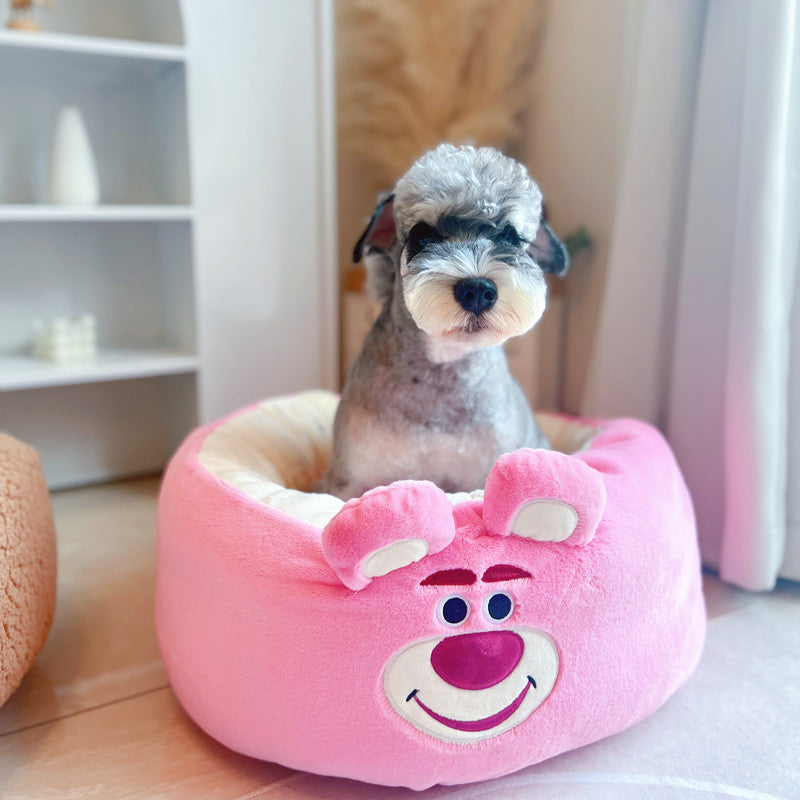 Cartoon Red Panda Plush Dog Bed Four Seasons Round Nest