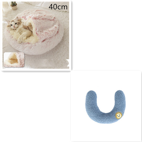 2-in-1 Round Plush Dog and Cat Bed Soft Warm Pet House