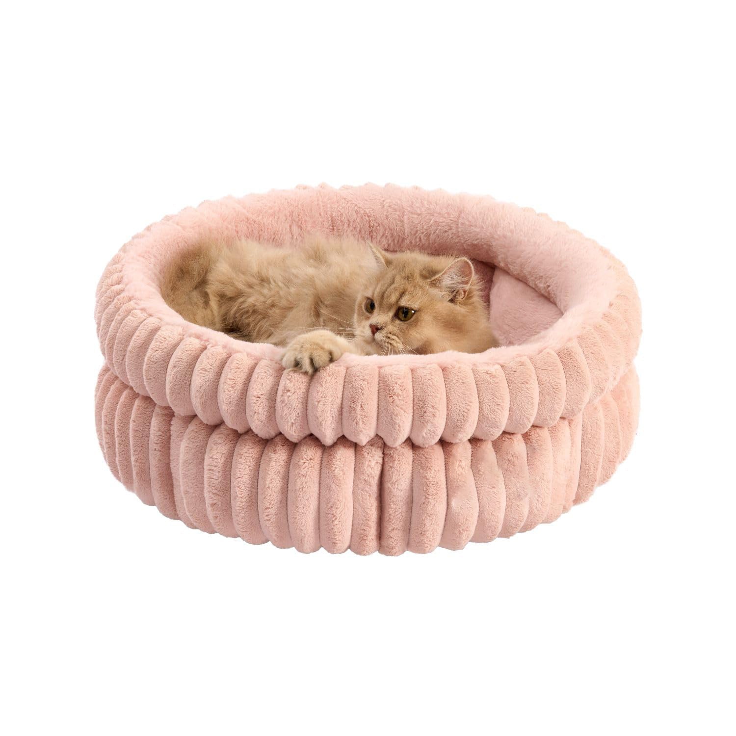 Washable Round Plush Cat and Puppy Bed with Anti-Slip Bottom