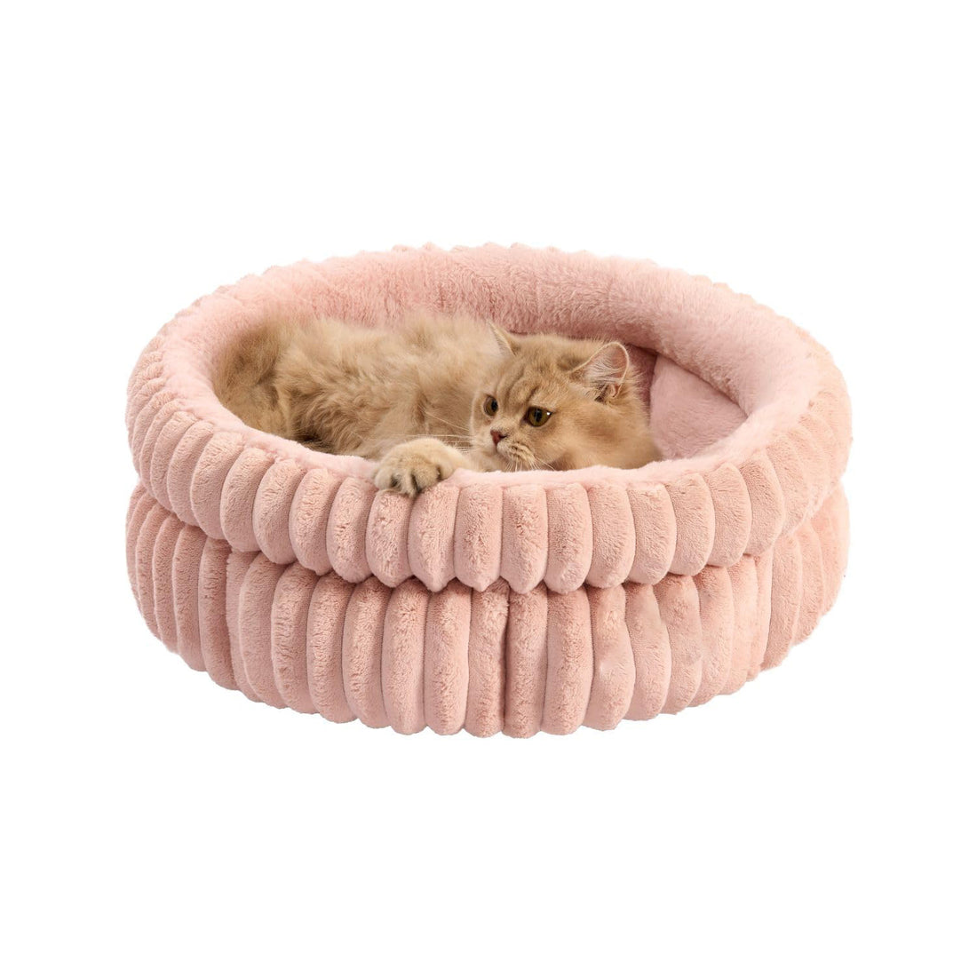 Washable Round Plush Cat and Puppy Bed with Anti-Slip Bottom