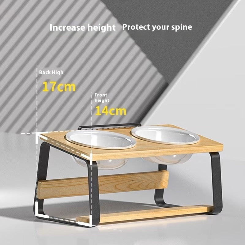 Ceramic Double Pet Bowl with Elevated Stand for Spine Protection