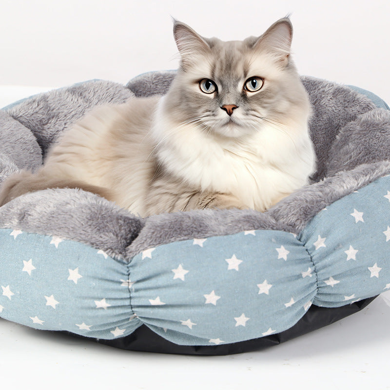 Calming Round Fluffy Donut Bed for Cats and Small Dogs