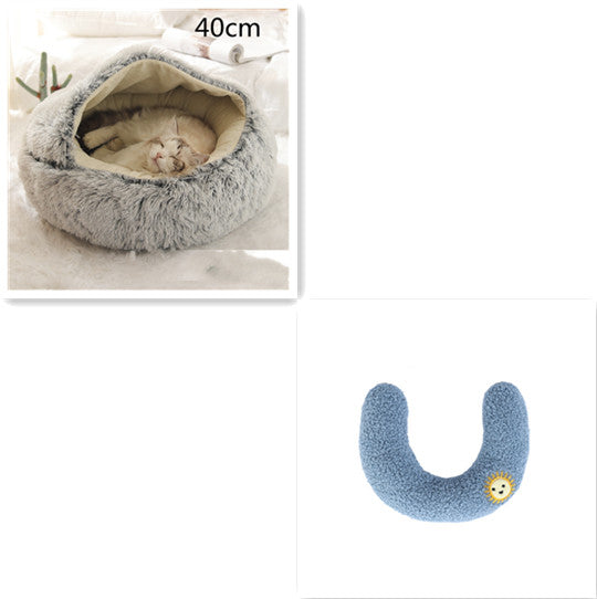 2-in-1 Round Plush Dog and Cat Bed Soft Warm Pet House