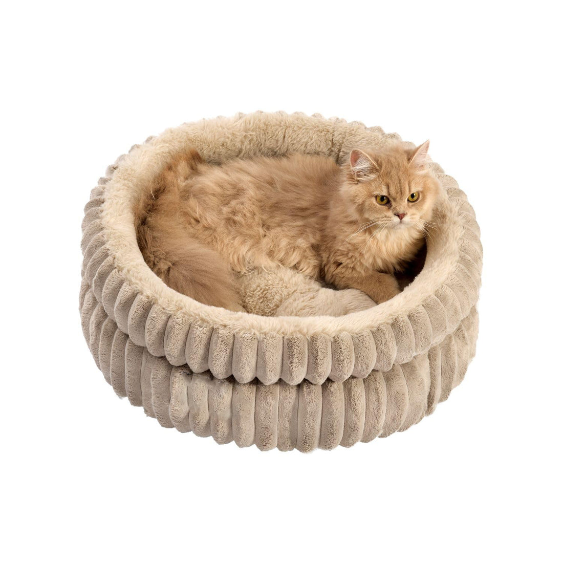 Washable Round Plush Cat and Puppy Bed with Anti-Slip Bottom
