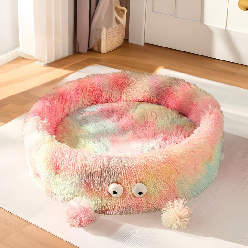 Winter Warm Monster Eye Plush Cat and Dog Round Nest Bed