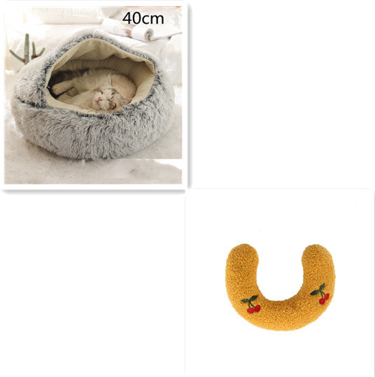 2-in-1 Round Plush Dog and Cat Bed Soft Warm Pet House