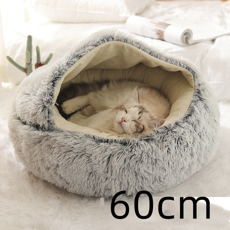 2-in-1 Round Plush Dog and Cat Bed Soft Warm Pet House