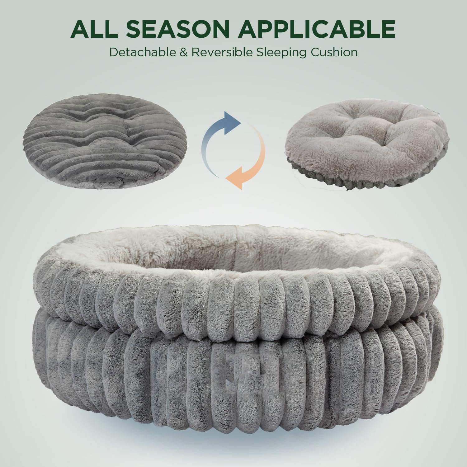 Washable Round Plush Cat and Puppy Bed with Anti-Slip Bottom