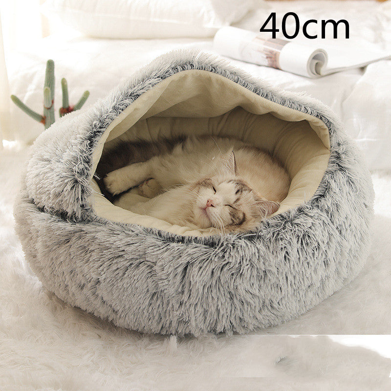 2-in-1 Round Plush Dog and Cat Bed Soft Warm Pet House