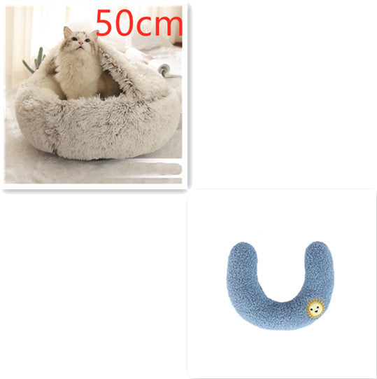 2-in-1 Round Plush Dog and Cat Bed Soft Warm Pet House