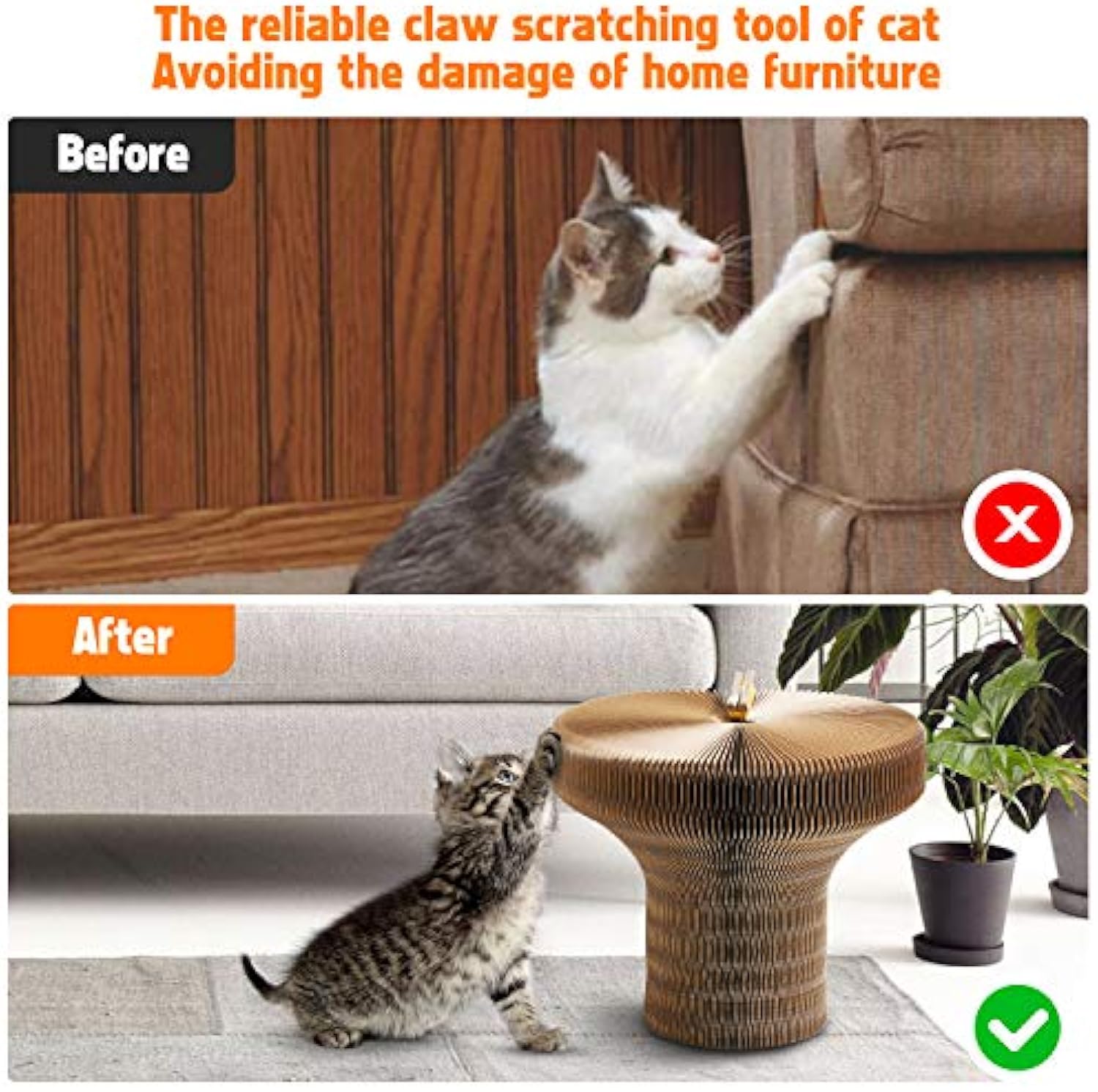 Collapsible Round Cardboard Cat Scratcher Lounge Bed for Large Cats