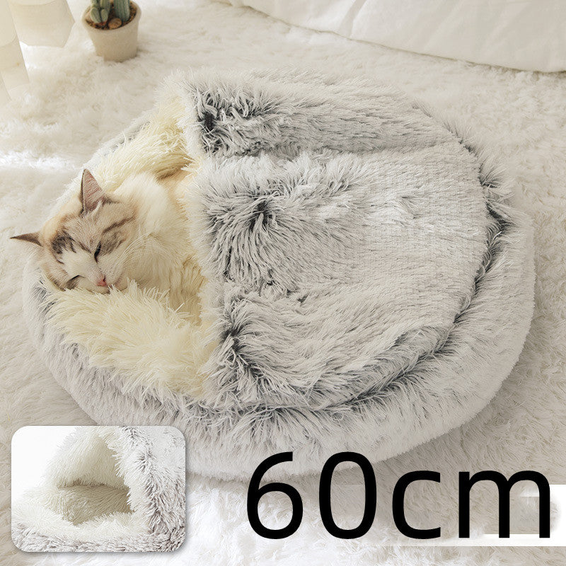 2-in-1 Round Plush Dog and Cat Bed Soft Warm Pet House