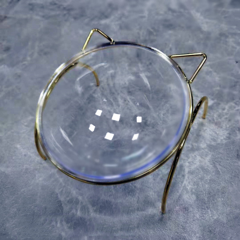 Glass Cat and Puppy Feeding Bowl with Metal Stand