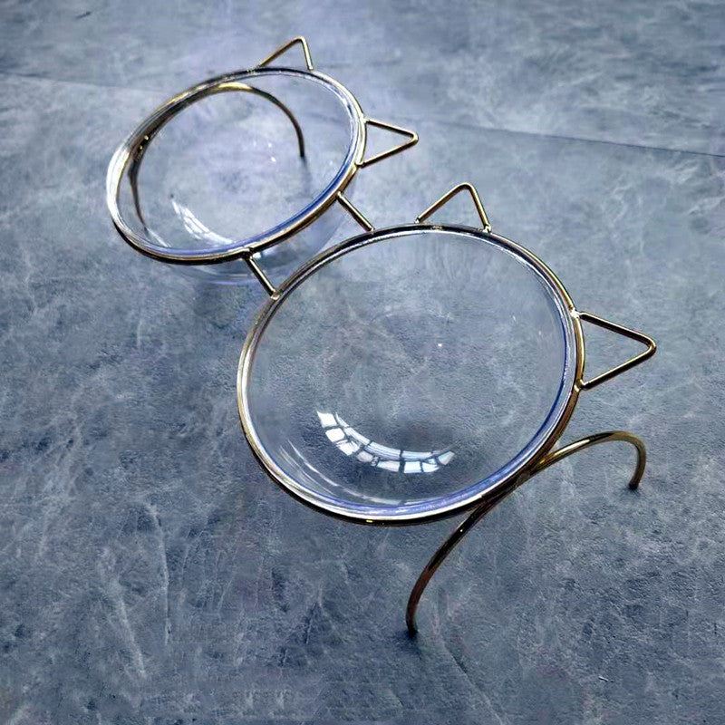 Glass Cat and Puppy Feeding Bowl with Metal Stand