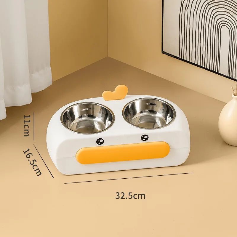 Duck Design Double Pet Bowl Plastic Feeder for Cats and Dogs