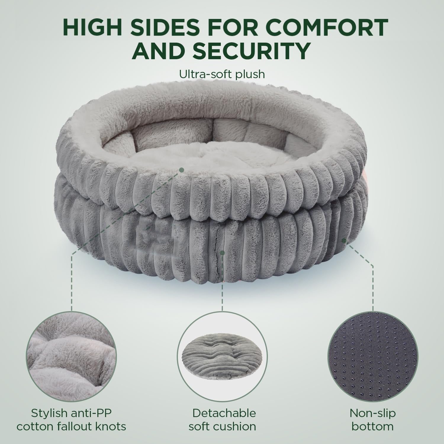 Washable Round Plush Cat and Puppy Bed with Anti-Slip Bottom