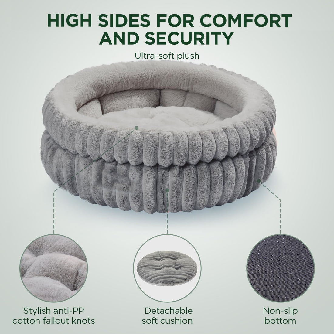 Washable Round Plush Cat and Puppy Bed with Anti-Slip Bottom