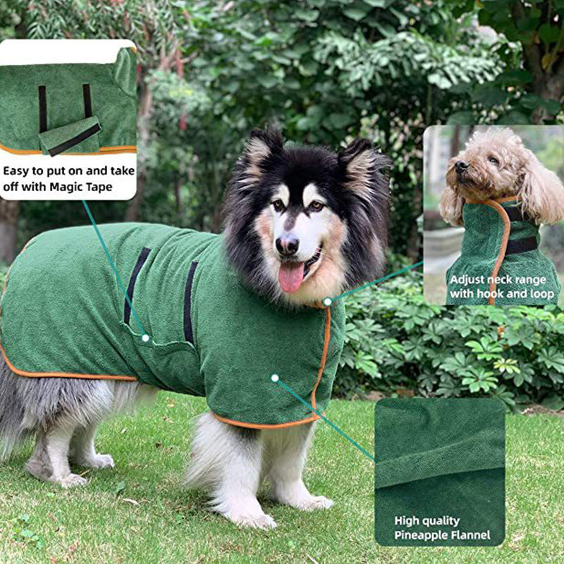 Microfiber Fast-Drying Pet Bathrobe Absorbent Grooming Towel for Dogs