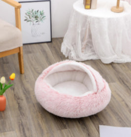 2-in-1 Round Plush Dog and Cat Bed Soft Warm Pet House