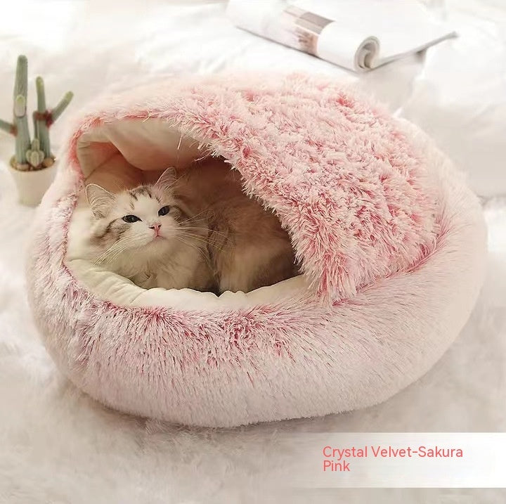 2-in-1 Round Plush Dog and Cat Bed Soft Warm Pet House