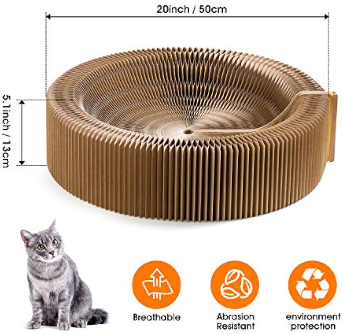 Collapsible Round Cardboard Cat Scratcher Lounge Bed for Large Cats
