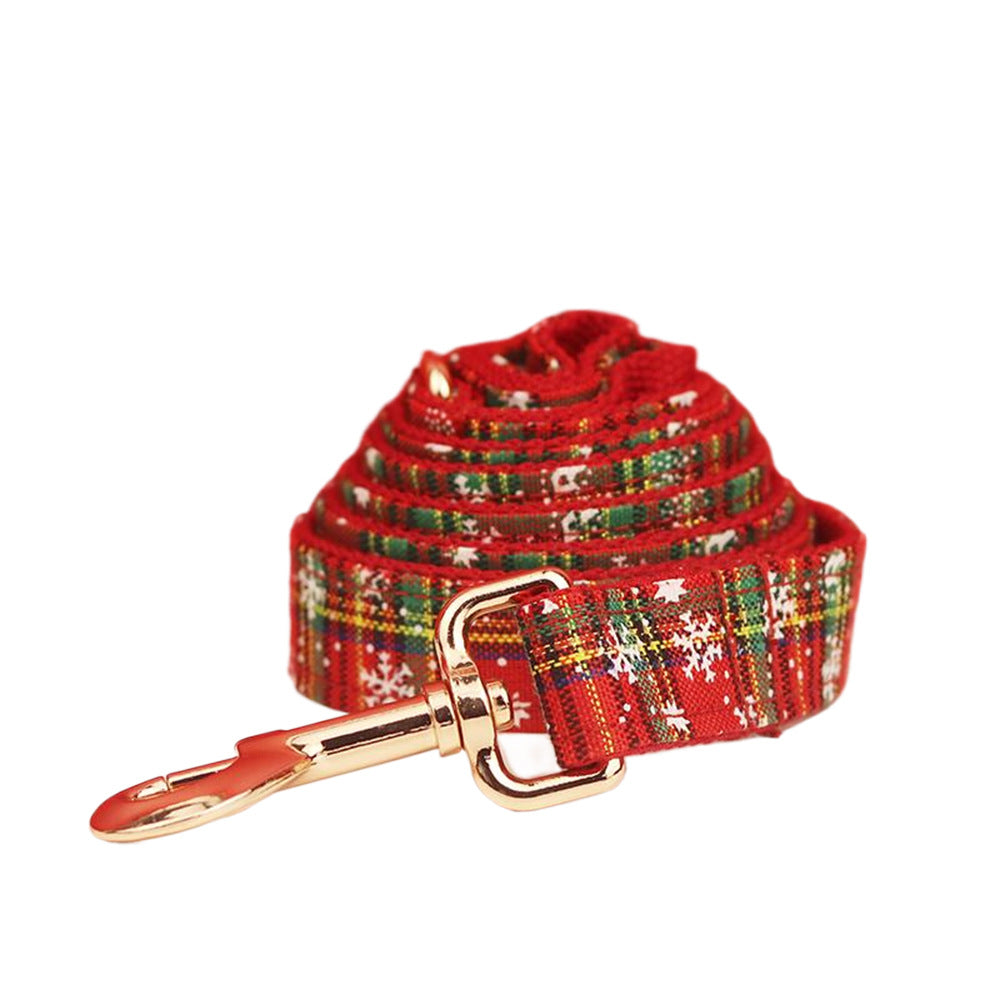 Christmas Pet Collar and Plaid Leash with Bowknot for Dogs