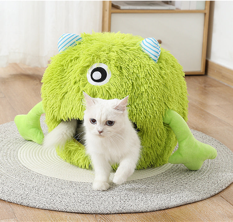 Fluffy Round Calming Cat and Small Dog Bed Machine Washable