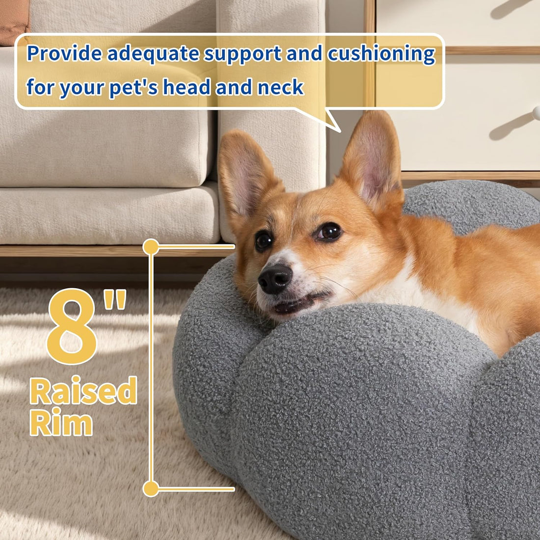 Calming Fluffy Flower Cat and Dog Bed Round Plush Donut