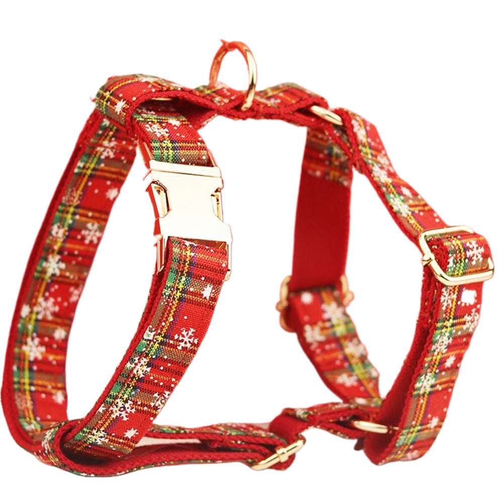 Christmas Pet Collar and Plaid Leash with Bowknot for Dogs
