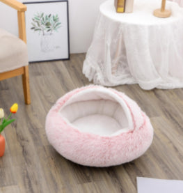 2-in-1 Round Plush Dog and Cat Bed Soft Warm Pet House