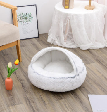2-in-1 Round Plush Dog and Cat Bed Soft Warm Pet House