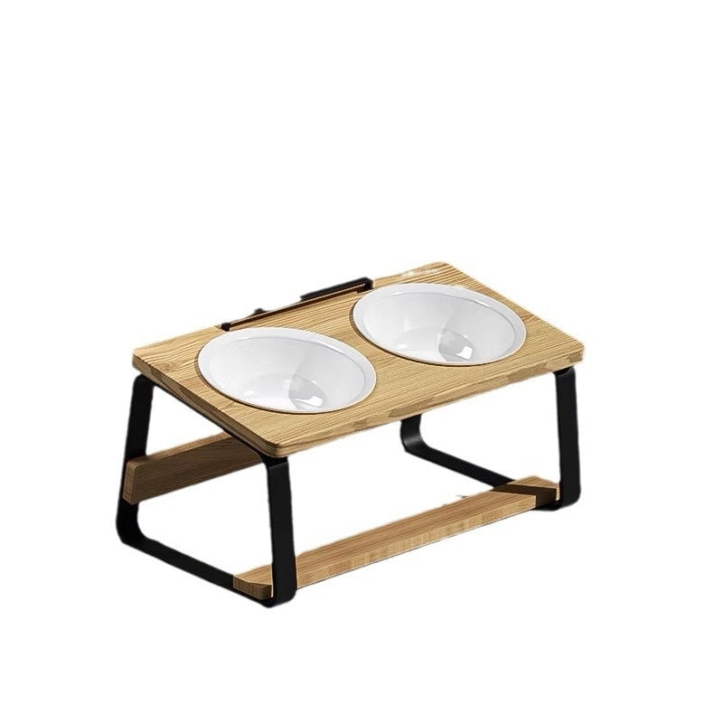 Ceramic Double Pet Bowl with Elevated Stand for Spine Protection