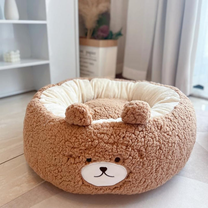 Cartoon Red Panda Plush Dog Bed Four Seasons Round Nest