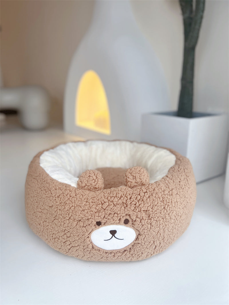 Cartoon Red Panda Plush Dog Bed Four Seasons Round Nest